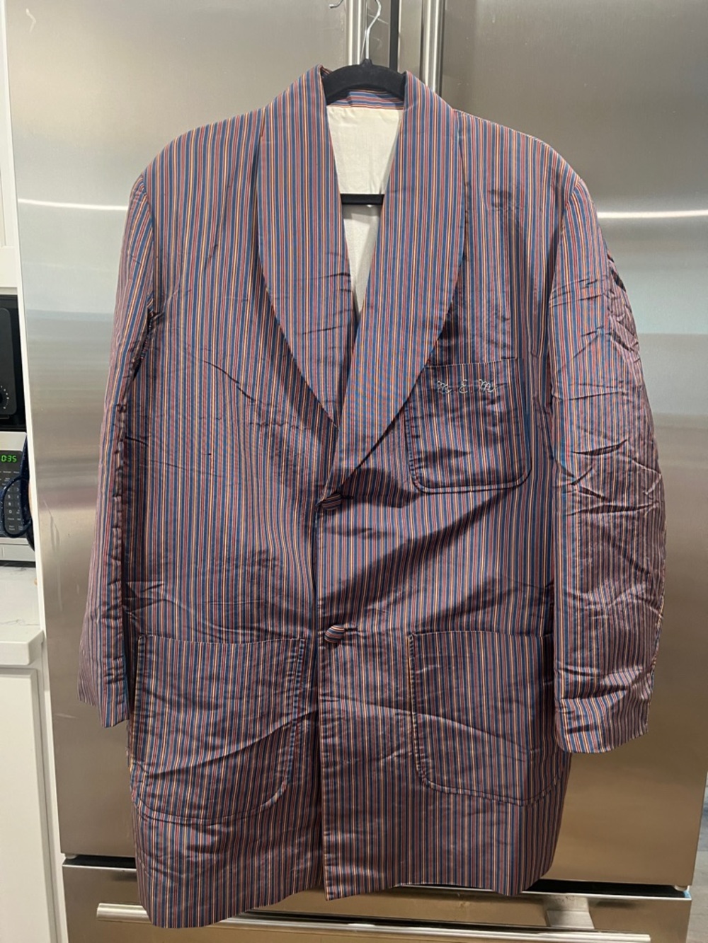 Men's Striped Lightweight duster  Jacket in Purple and Blue name embroidered